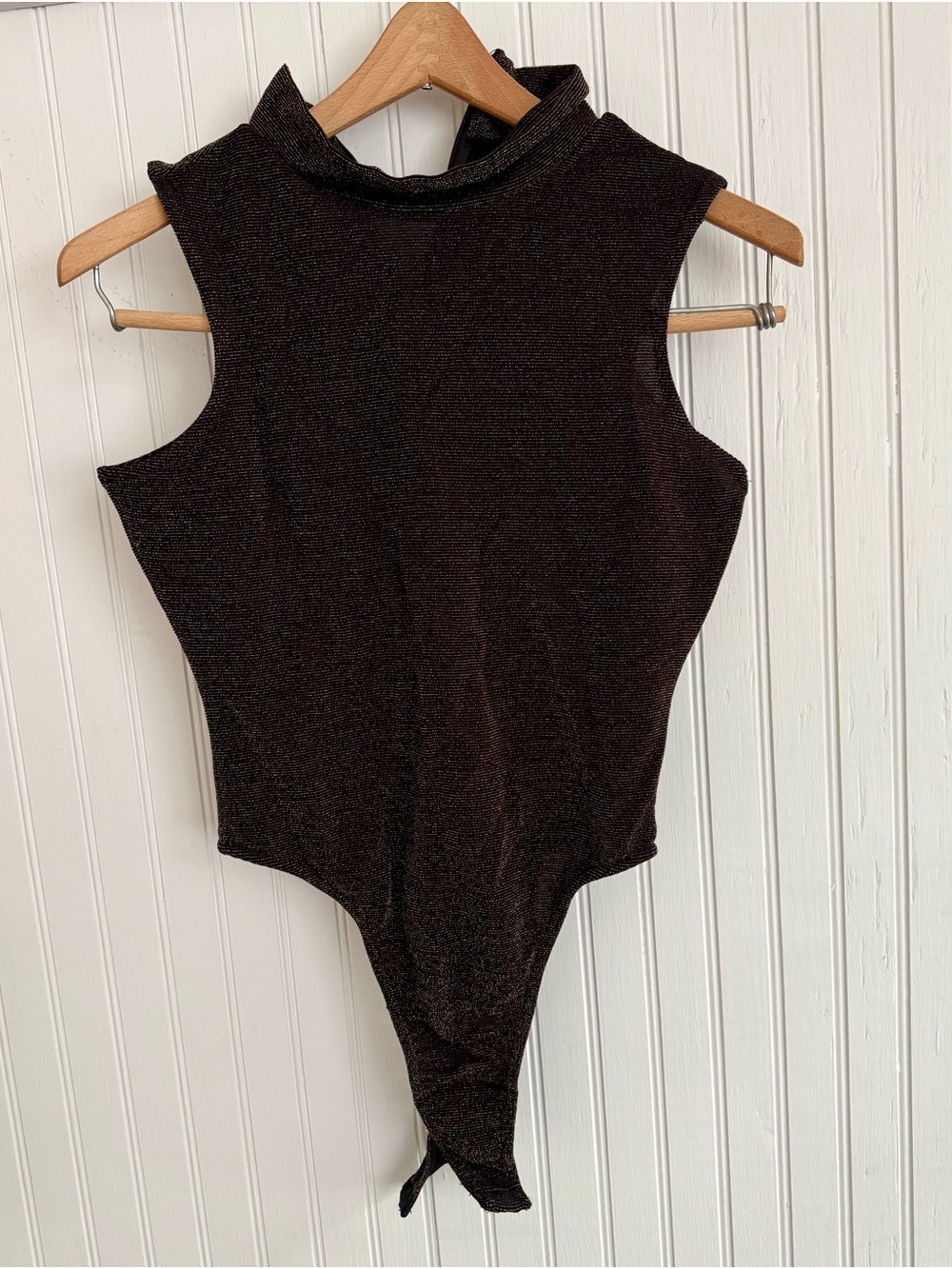 Express Mock Neck Black Bodysuit with Metallic thread